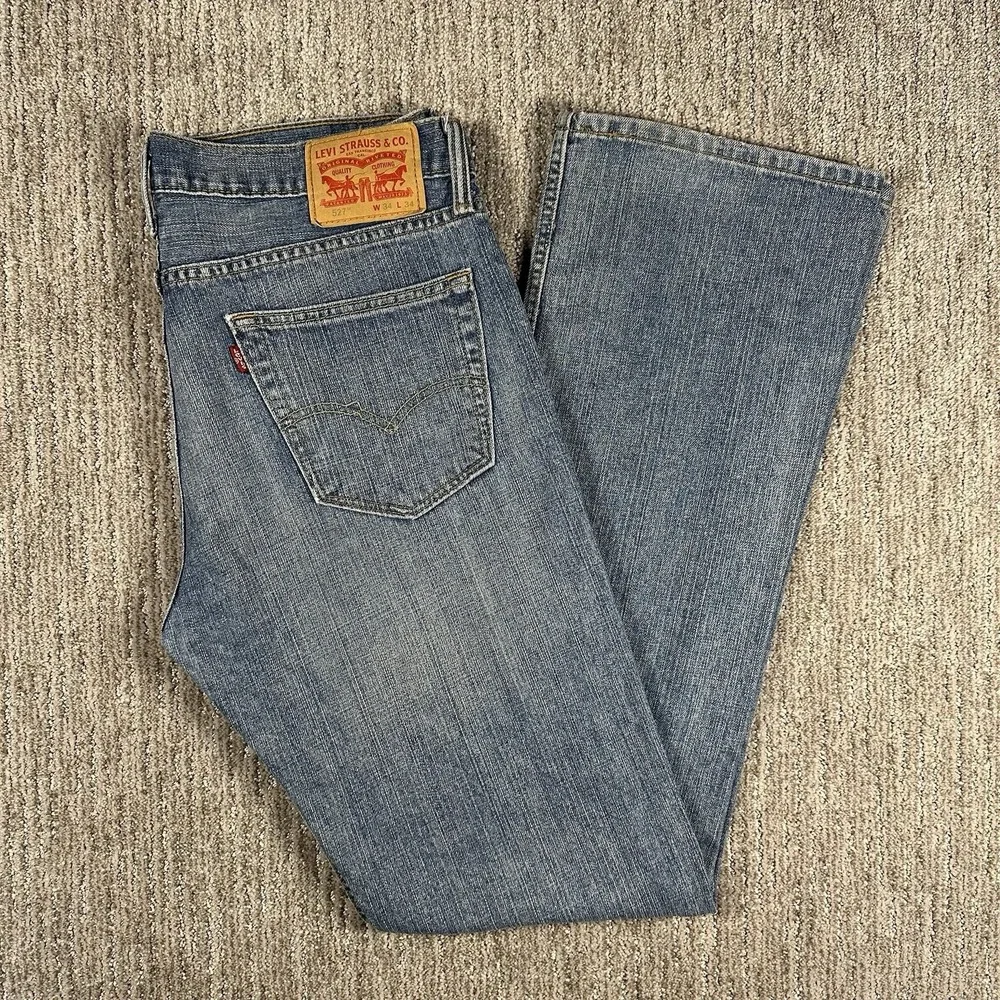 Levi's 527 Mens 34x34 Bootcut Jeans Blue Light‎ Wash 5 Pockets